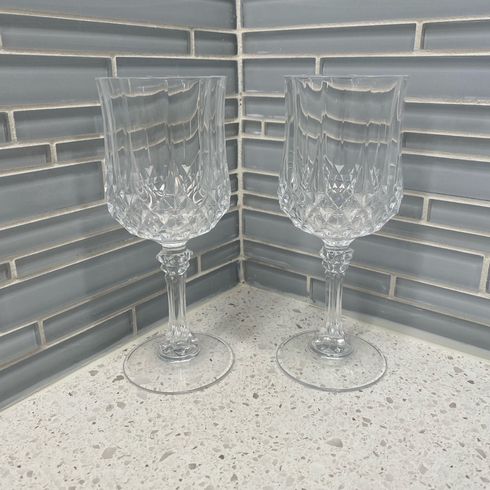 Vintage Cristal D'arques France Longchamp Cut Crystal Wine Glass 6 3/8” Set of 2 - Picture 1 of 8